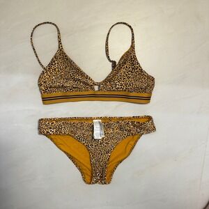 SEAFOLLY Leopard Print Bikini Set Mustard Yellow Black Strappy Top Bottoms